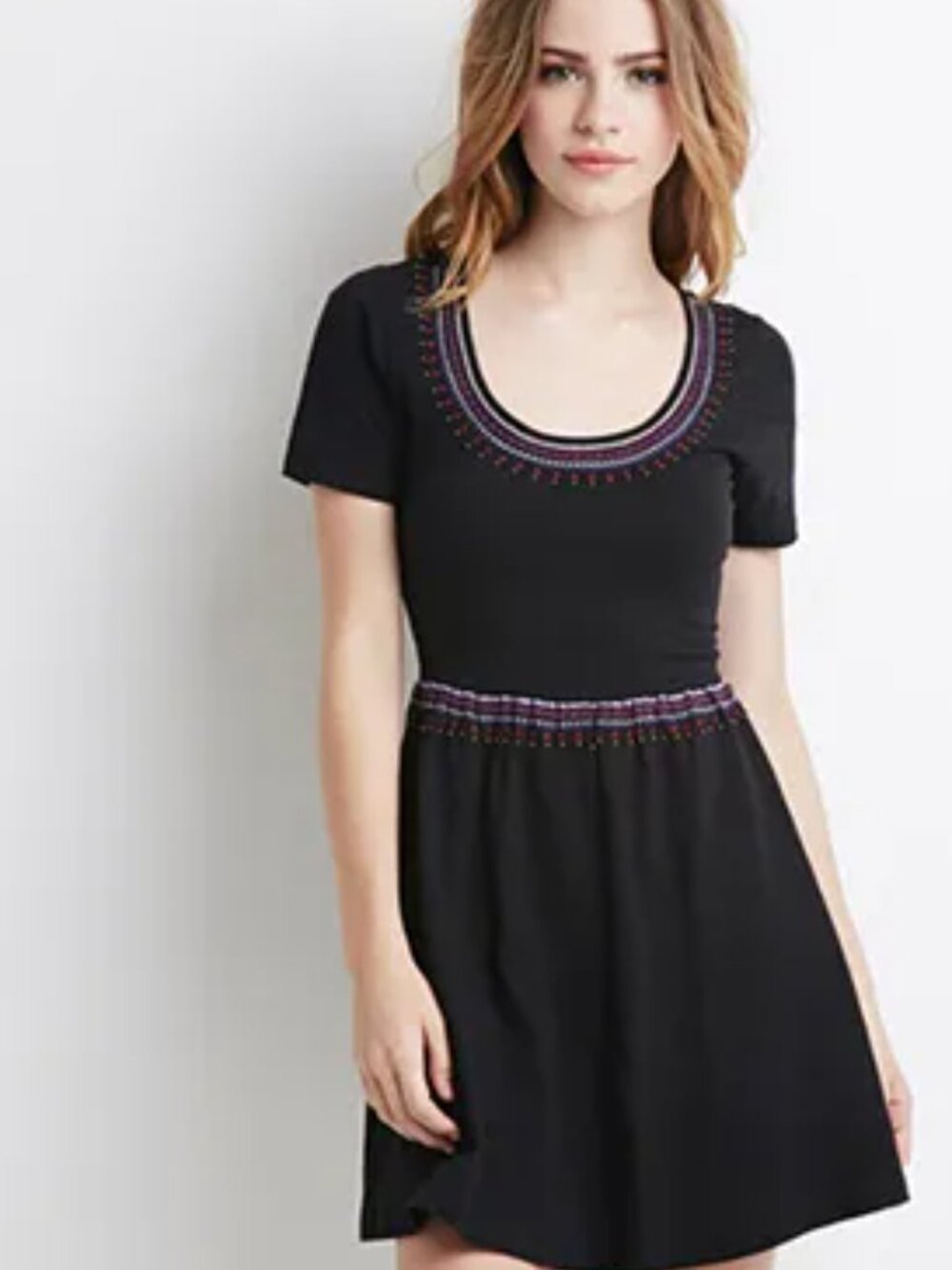 Forever 21 women's dress crisscross back short sleeve dress beaded embroidered S